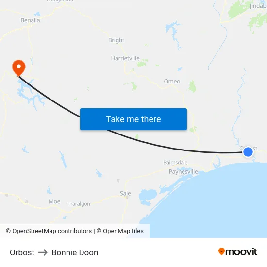 Orbost to Bonnie Doon map