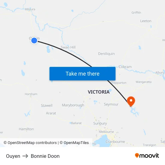 Ouyen to Bonnie Doon map