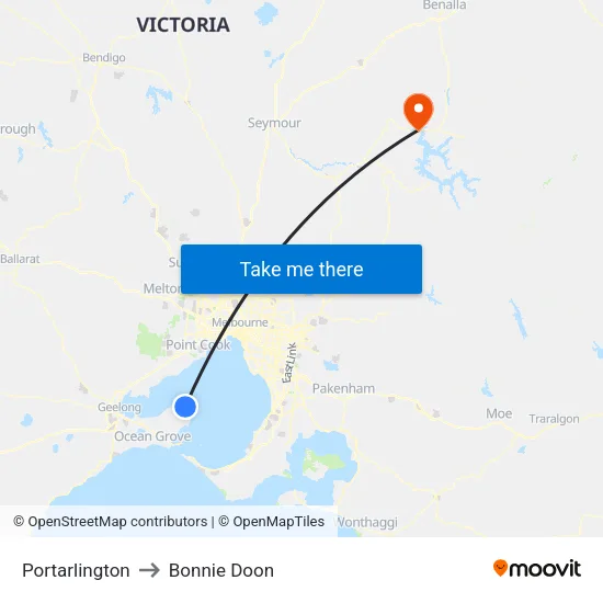 Portarlington to Bonnie Doon map