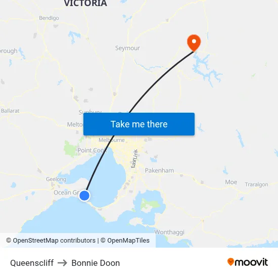 Queenscliff to Bonnie Doon map