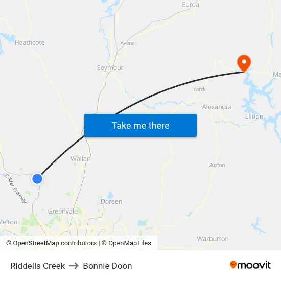 Riddells Creek to Bonnie Doon map