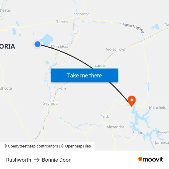 Rushworth to Bonnie Doon map