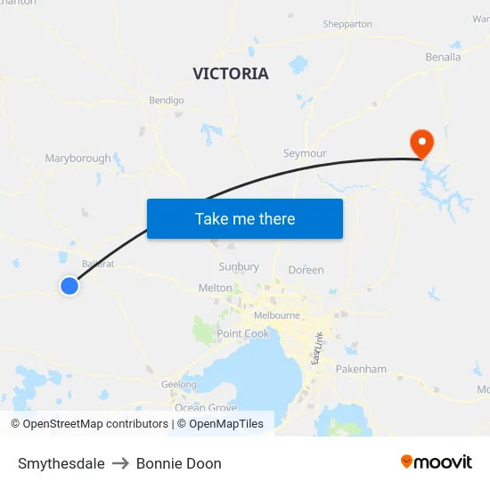 Smythesdale to Bonnie Doon map