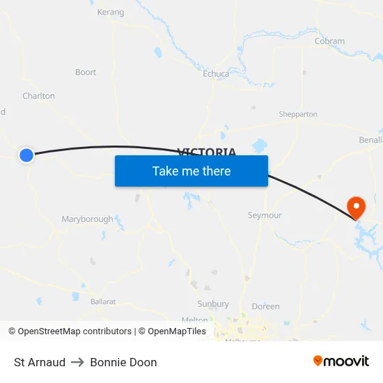 St Arnaud to Bonnie Doon map