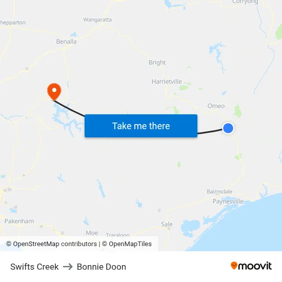 Swifts Creek to Bonnie Doon map