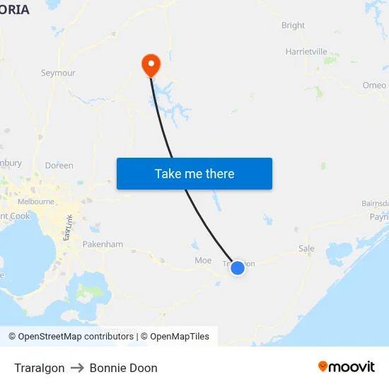 Traralgon to Bonnie Doon map