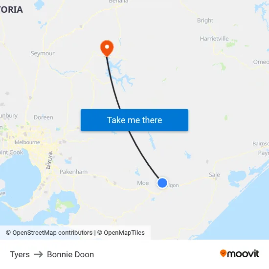 Tyers to Bonnie Doon map