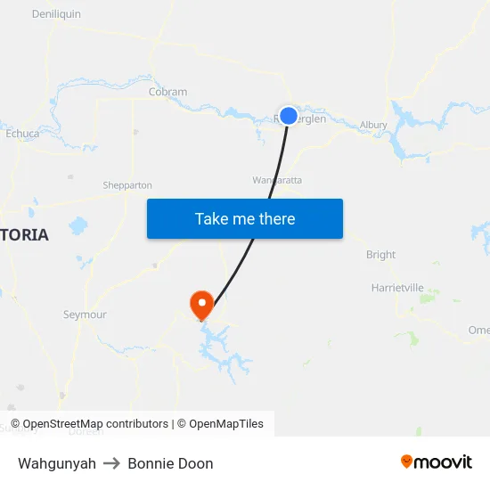 Wahgunyah to Bonnie Doon map