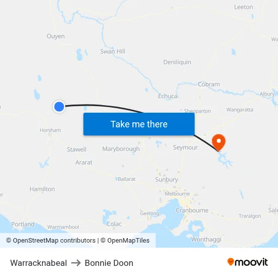 Warracknabeal to Bonnie Doon map
