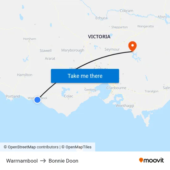 Warrnambool to Bonnie Doon map