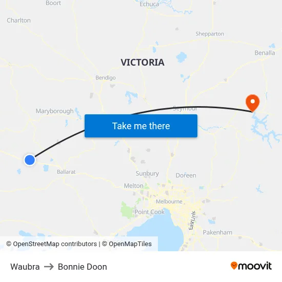 Waubra to Bonnie Doon map