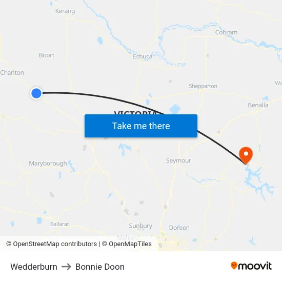 Wedderburn to Bonnie Doon map
