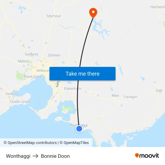 Wonthaggi to Bonnie Doon map