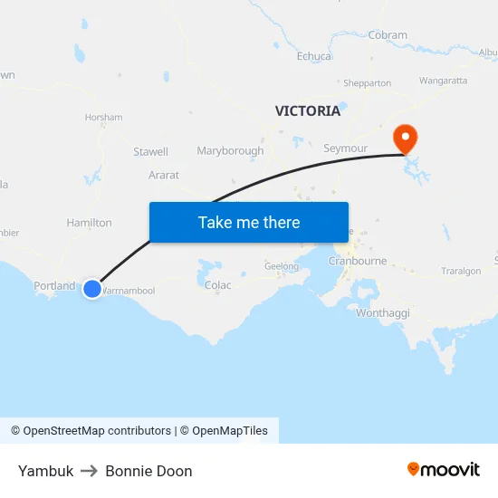 Yambuk to Bonnie Doon map
