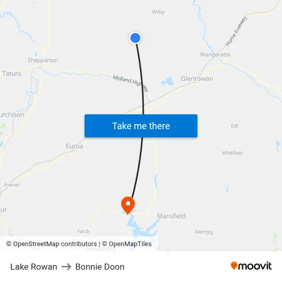 Lake Rowan to Bonnie Doon map