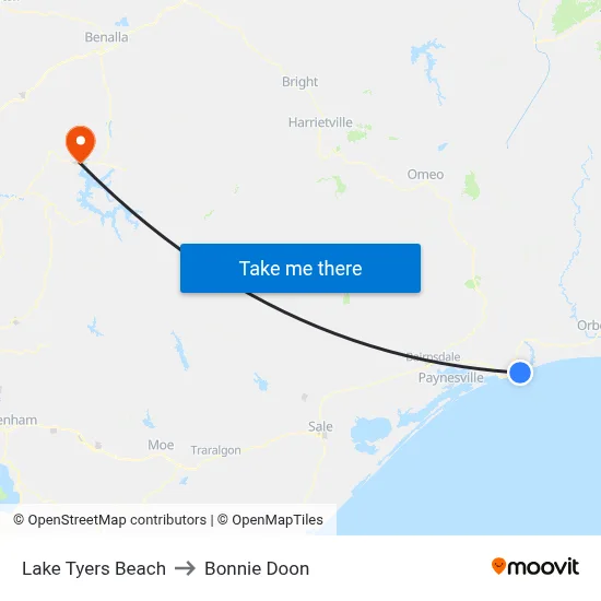 Lake Tyers Beach to Bonnie Doon map