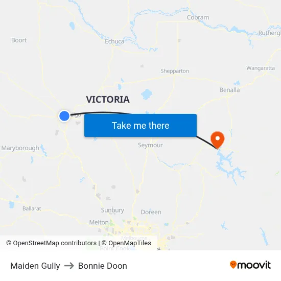 Maiden Gully to Bonnie Doon map