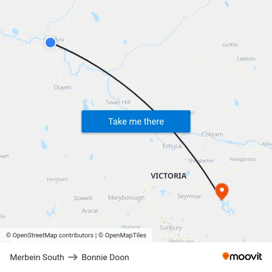 Merbein South to Bonnie Doon map