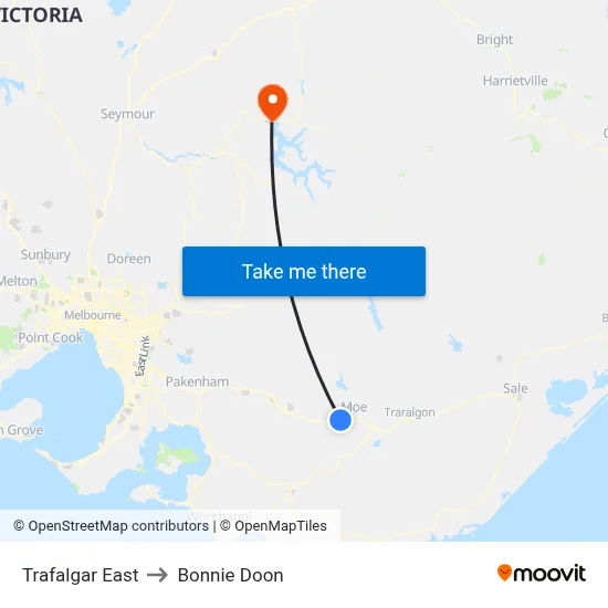 Trafalgar East to Bonnie Doon map