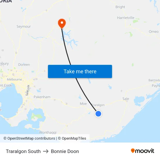Traralgon South to Bonnie Doon map