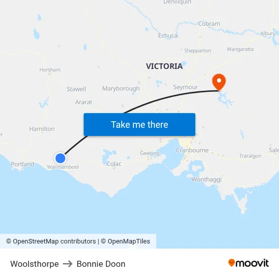 Woolsthorpe to Bonnie Doon map