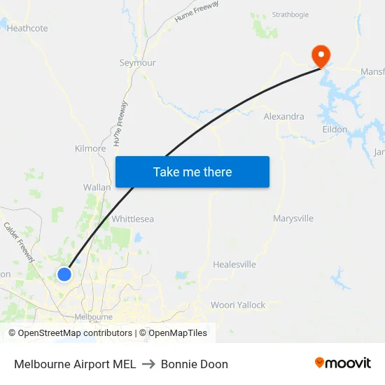 Melbourne Airport MEL to Bonnie Doon map