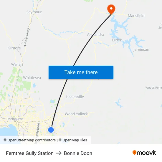 Ferntree Gully Station to Bonnie Doon map