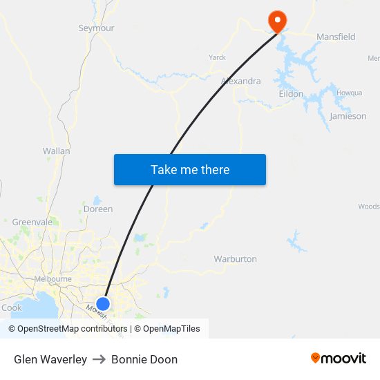Glen Waverley to Bonnie Doon map
