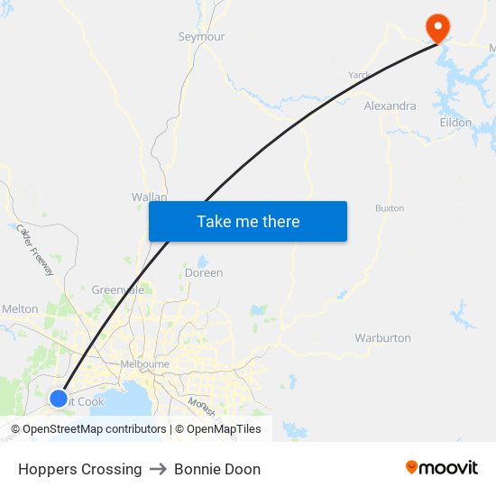 Hoppers Crossing to Bonnie Doon map