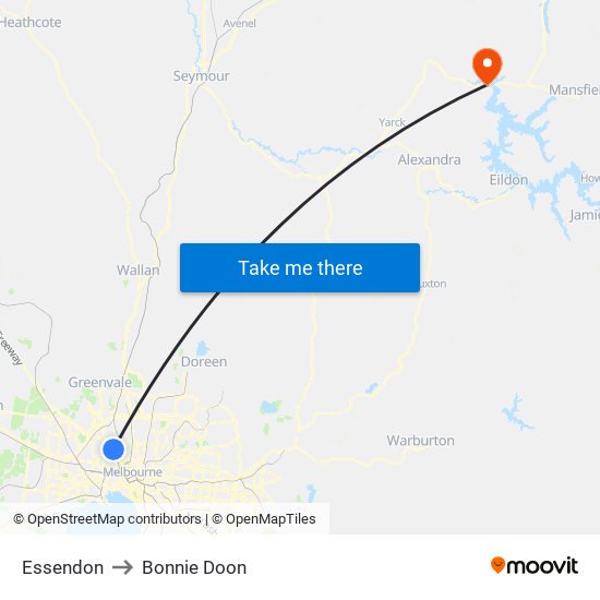 Essendon to Bonnie Doon map