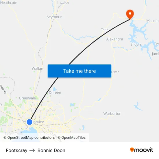 Footscray to Bonnie Doon map