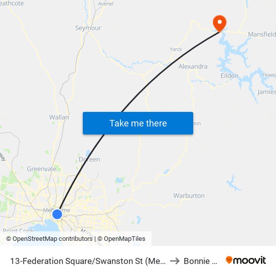 13-Federation Square/Swanston St (Melbourne City) to Bonnie Doon map