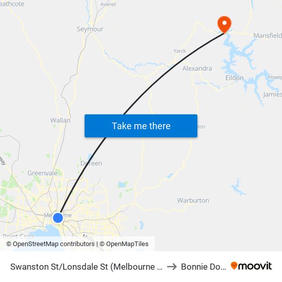 Swanston St/Lonsdale St (Melbourne City) to Bonnie Doon map