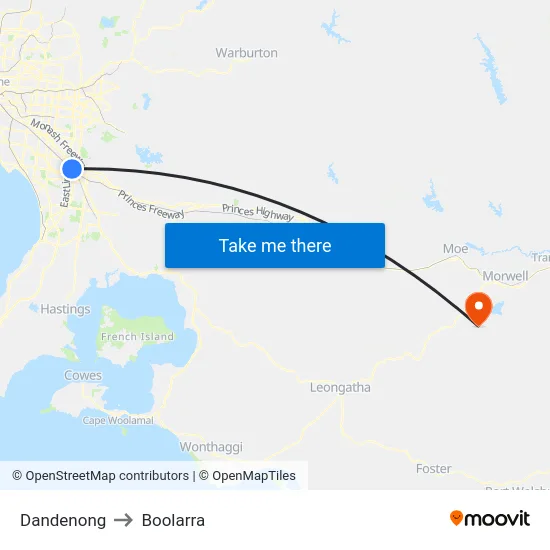 Dandenong to Boolarra map