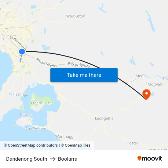 Dandenong South to Boolarra map