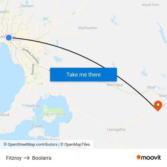 Fitzroy to Boolarra map