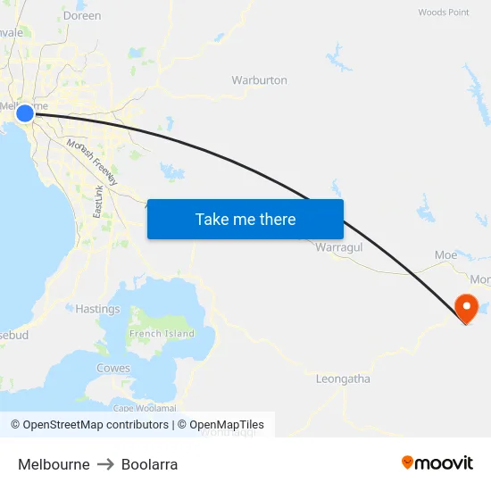 Melbourne to Boolarra map