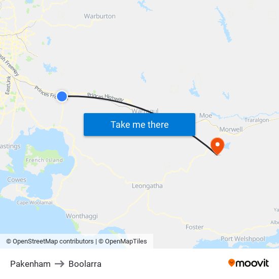 Pakenham to Boolarra map