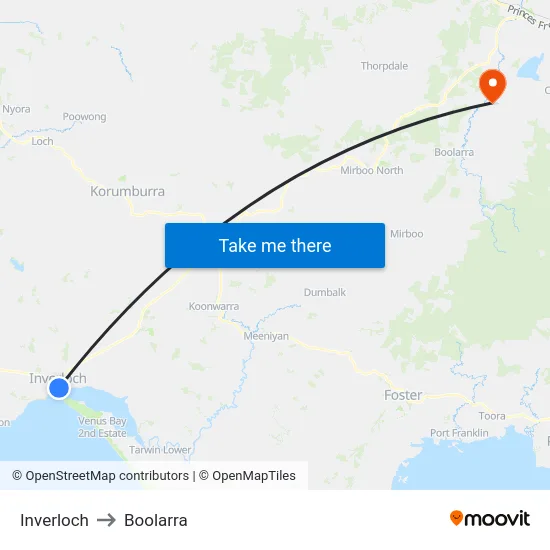 Inverloch to Boolarra map
