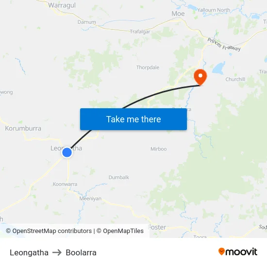 Leongatha to Boolarra map