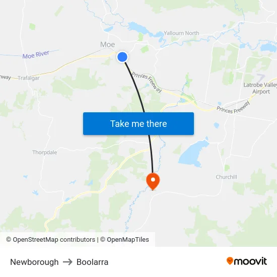 Newborough to Boolarra map
