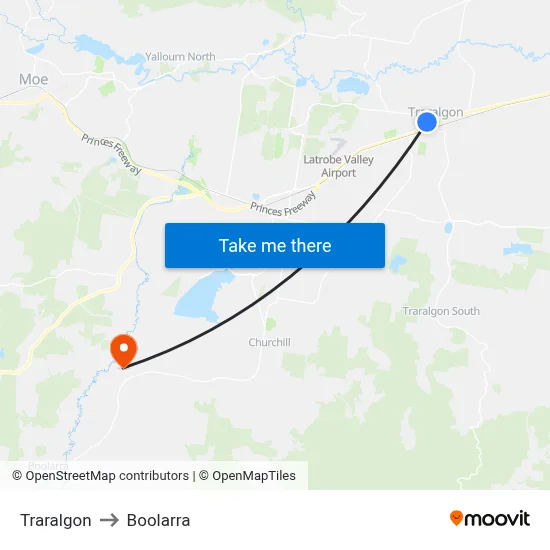 Traralgon to Boolarra map