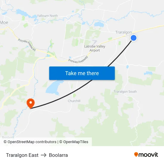 Traralgon East to Boolarra map