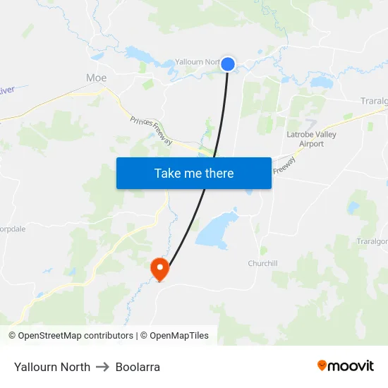 Yallourn North to Boolarra map