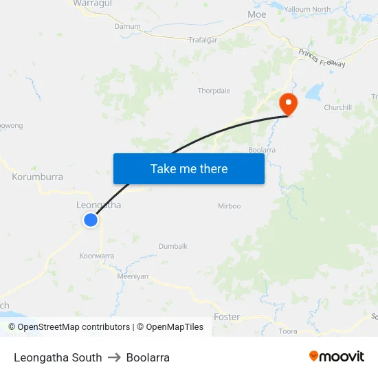 Leongatha South to Boolarra map