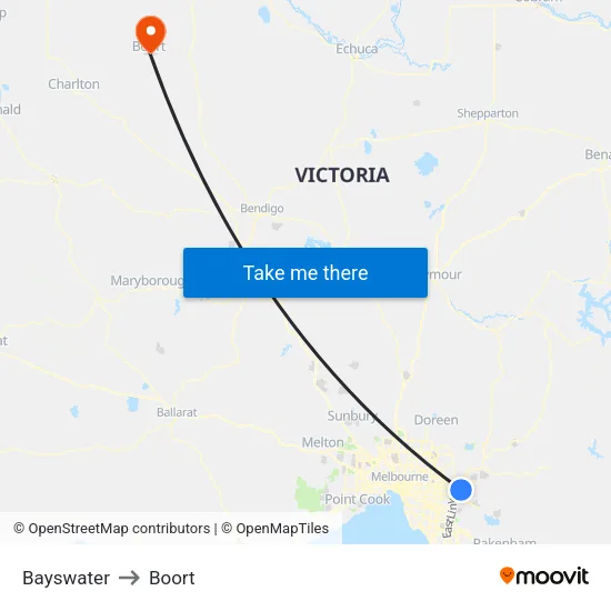 Bayswater to Boort map
