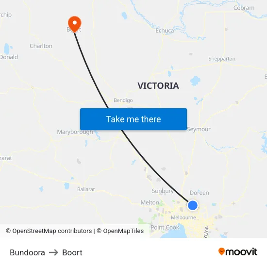 Bundoora to Boort map