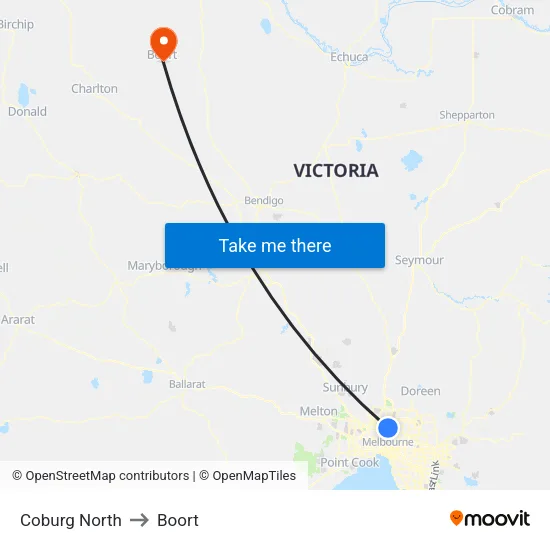 Coburg North to Boort map