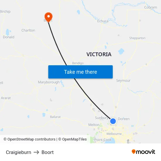 Craigieburn to Boort map
