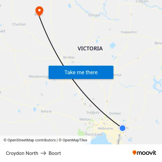 Croydon North to Boort map